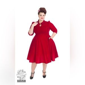 NWT Hearts & Roses London Red Velvet Tea Length Dress Size 16 US